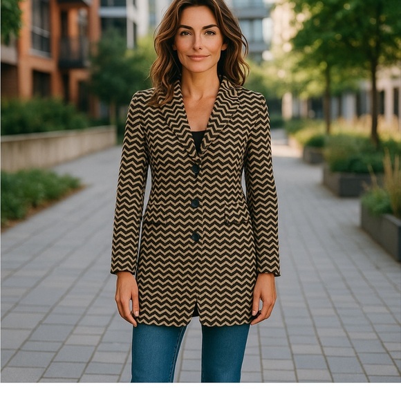 Boden Amelia Chevron Zig Zag Wool Blend Dress Coat Purple Taupe Size 10 - Picture 3 of 4